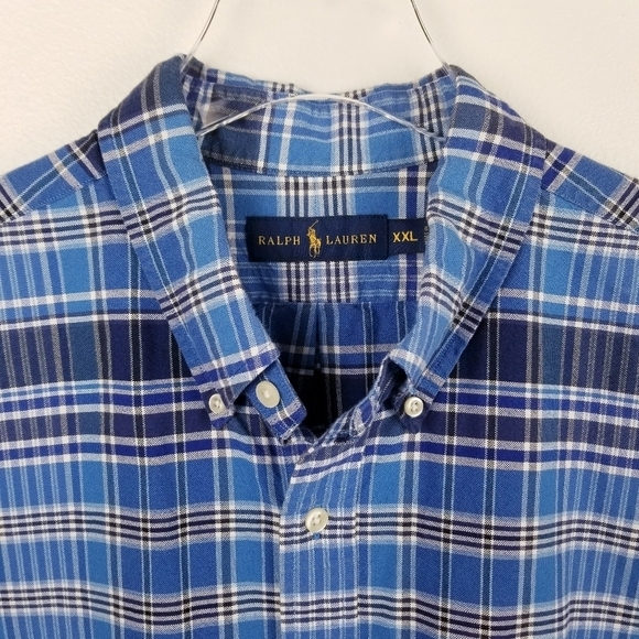 Ralph Lauren Blue Plaid Short Sleeve Button Front Shirt, size XXL - Picture 4 of 9